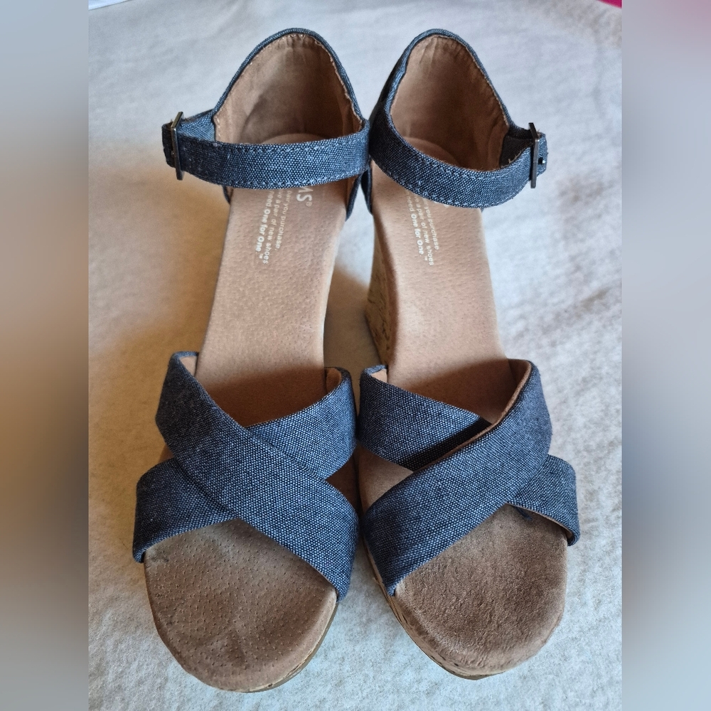 Toms Navy Wedge Sandals